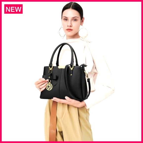 Medium Satchel Purse with 3 Zippered Compartments, Top Handle Shoulder Bag - Picture 3 of 8